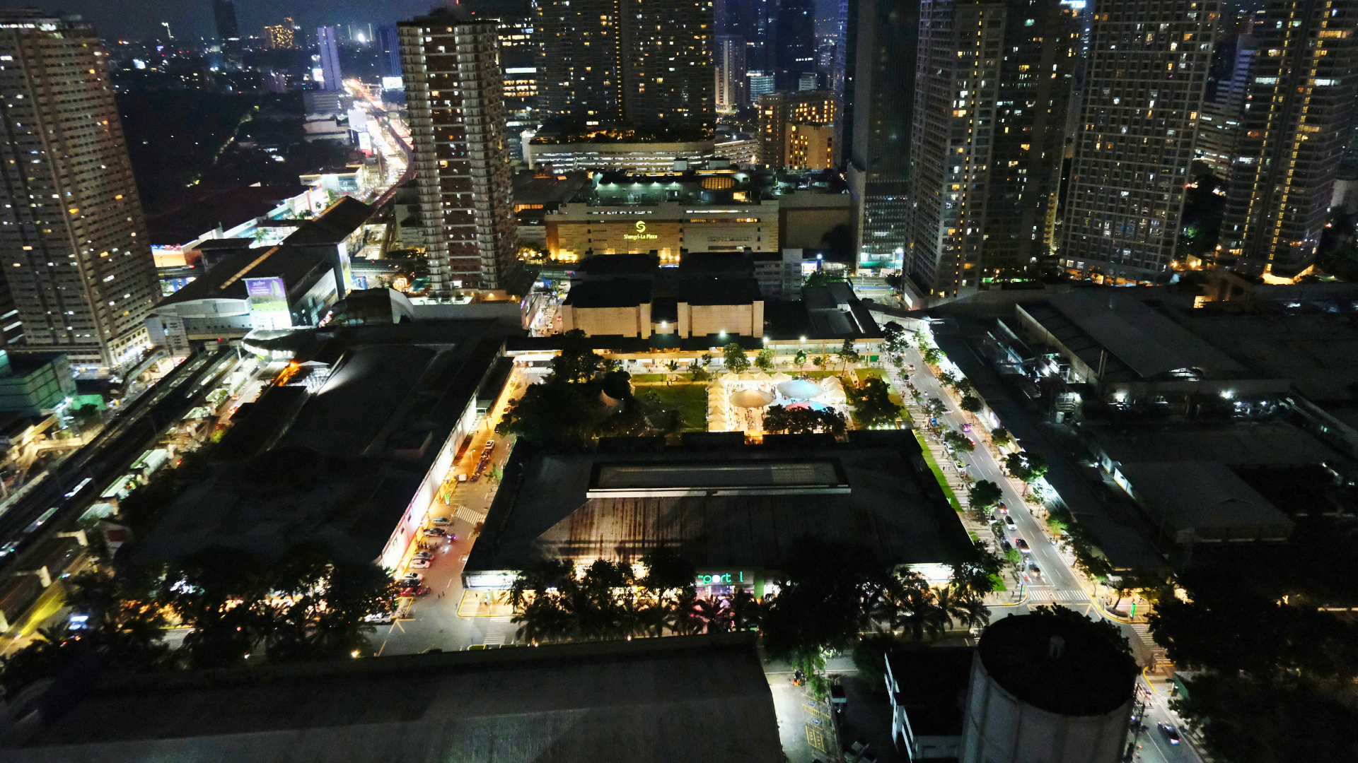 Downtown aerial night view from the balcony