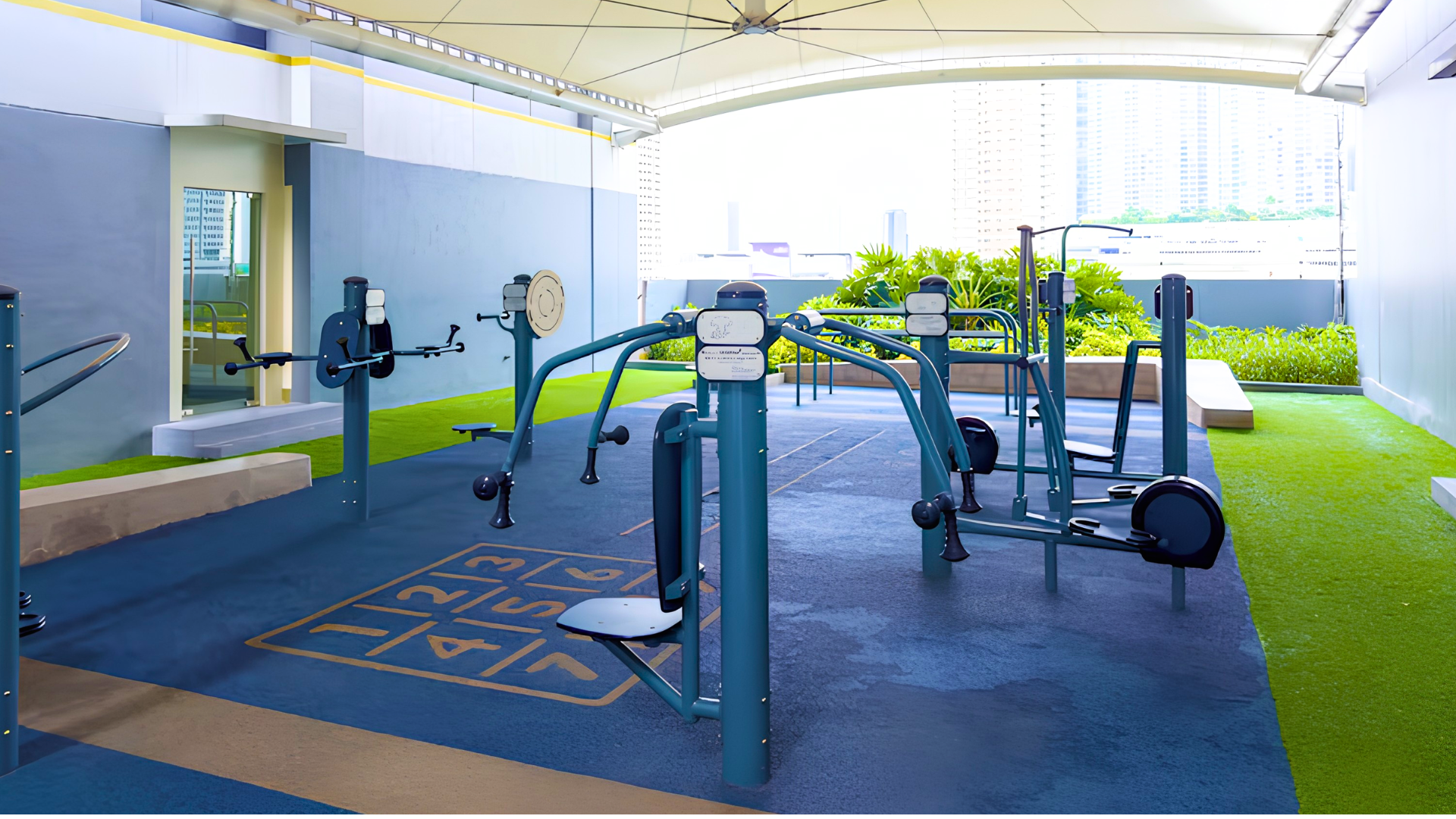 Modern rooftop gym with exercise equipment