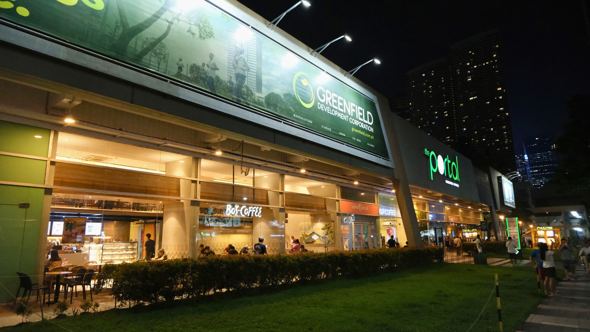 Greenfield District shopping mall at night